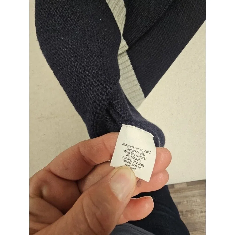 J.Crew Mens Navy Blue 100% Cotton‎ V-Neck Sweater Vest Grey Trim XL